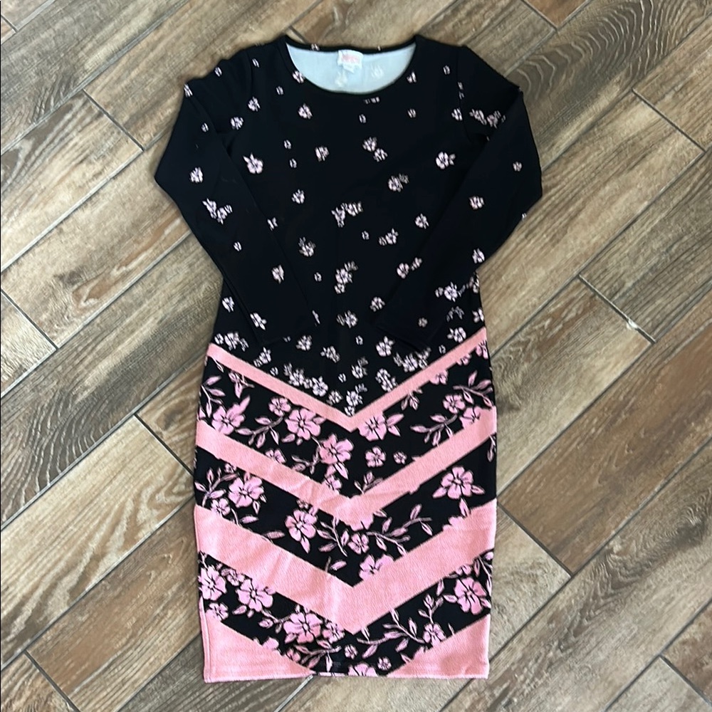 LuLaRoe Black and Pink Floral Long Sleeve Dress